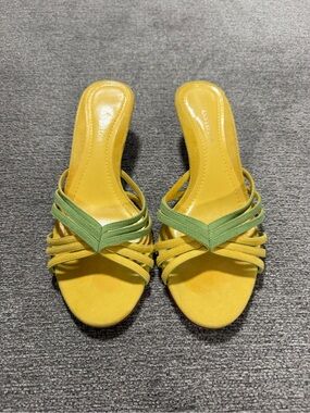 Ann Taylor Yellow and Green Strappy Mule Sandals